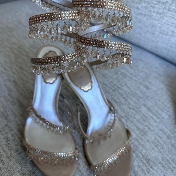 Rene Caovilla- Chandelier Embellished Leather Wrap Sandals - Picture 10 of 11